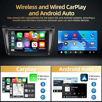 EKAT Android Car Stereo [2+64G] for Mazda 6 2007-2012 - 9 Inch Touch Screen Radio with Wireless Carplay, Android Auto, EQ, Mirror Link, WiFi, GPS, SWC + AHD Rear View Camera