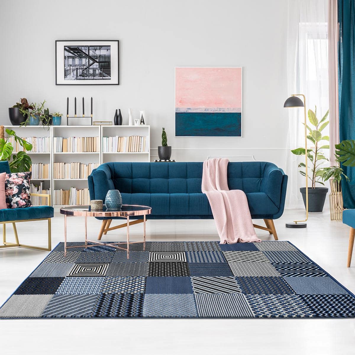 Unamourdetapis - BC Geotrem Living Room Rug, Modern Design, Pink, blue, 120 x 170 cm