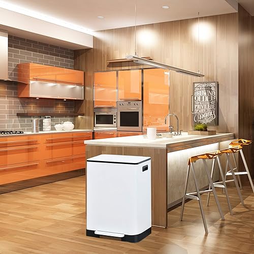 Miniatura 8 de ToiletTree Products Cubo de basura blanco de acero inoxidable  Cubo de basura de 16 galones con tapa de cierre suave  Cubo de basura de doble