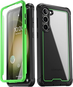 Poetic Guardian Case for S23 5G 6.2" 2023 [20 FT Mil-Grade Drop Tested], Built-in Screen Protector Work with Fingerprint ID, Full Body Rugged Shockproof Cover Case, Green/Clear