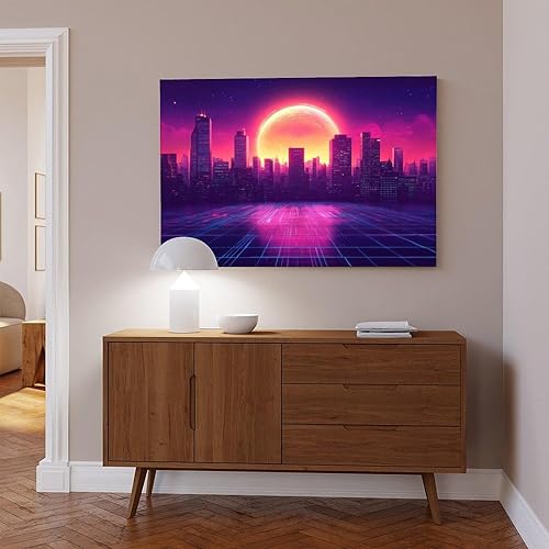 Miniatura 6 de Retro Futuristic Neon Wall Art, Cyberpunk Vaporwave Cityscape Print, Unique Niche Home Decor Poster Poster Print for Teen Boys Room Wall Art Canvas