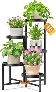 LASZOLA 5 Tier Large Plant Stand Indoor Tall with 10 Inch Metal Tray, Co...