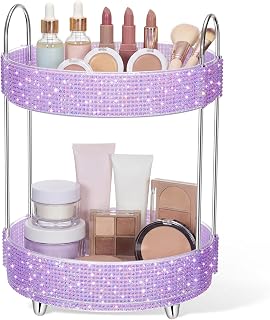 Honeydak Bling Rotating Cosmetic Display, 2 Tiers, Resin Diamond, Purple