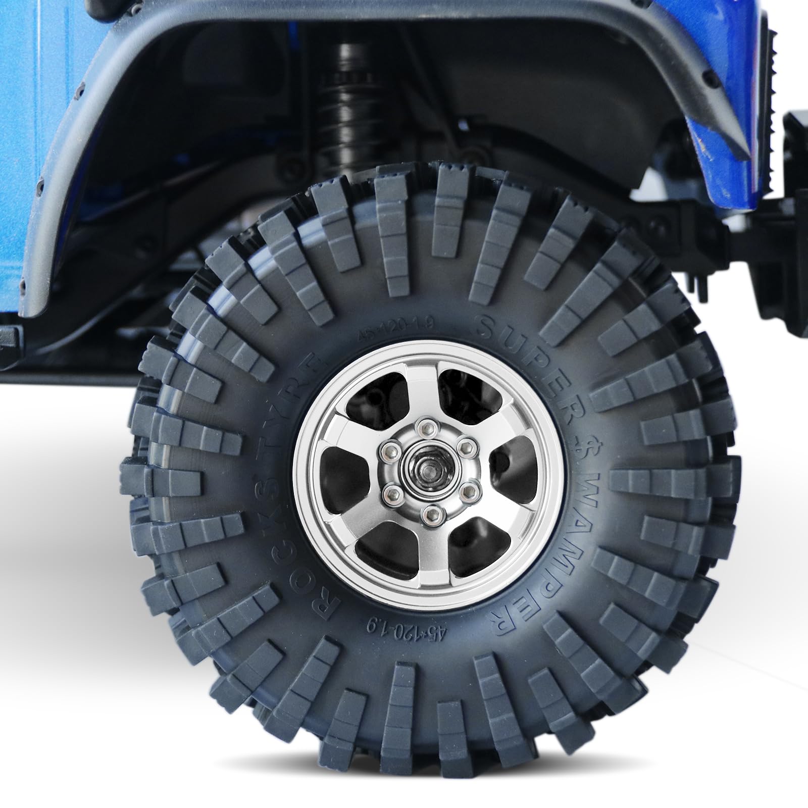 OGRC 1.9 Beadlock Wheel and Tires Mud Tires Set RC Crawler Tires for TRX4 TRX6 Axial SCX10 II III UTB18Redcat Gen8 Gen7 1/10 RC Crawler Car (Silver)