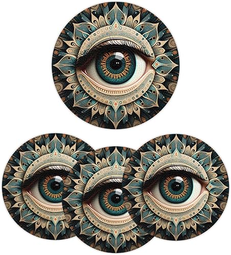 Miniatura 34 de Juego de 6 manteles individuales redondos, manteles individuales tejidos con mandala dorados, antideslizantes, resistentes al calor, lavables,