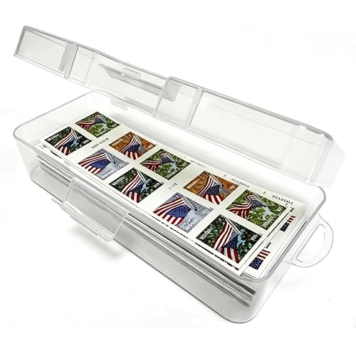 Sheet of 20 Stamps Storage Box,Sheet Stamps Container,Small Rectangle Sheet Stamps Organizer Box(Not Included Stamps)