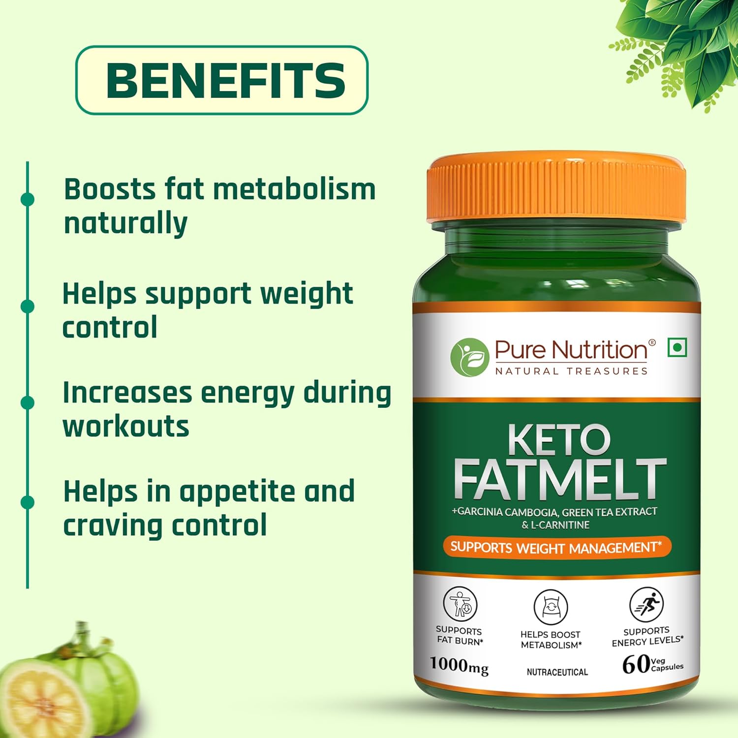 Buy Now Pure Nutrition Keto Fatmelt, 1000Mg, 60 Veg Capsules, With G...