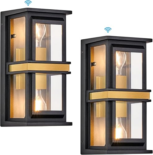 GOORAY G6003-1W-2PK-SBK - Lámpara de pared exterior para exteriores, del atardecer al amanecer, luces de arriba y abajo, impermeables, para entrada,