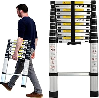 3.8m Folding Telescopic Ladder Versatile Extendable Portable Straight Style Tall Multipurpose Loft Ladder Save Space Easy Carry for All Your DIY Climb Needs 12.5Ft EN131 for Home Loft Office Small
