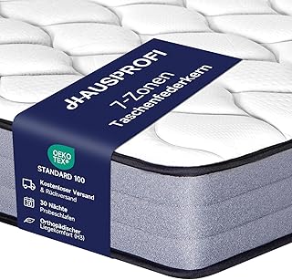 HAUSPROFI 7-Zonen Taschenfederkernmatratze 90x200cm H3 | Orthopädische Hybrid Matratze mit 1000 Federn & Memory Foam | Oeko-TEX, Atmungsaktiv & Punktelastisch | 30 Nächte Probeschlafen | 20cm Höhe