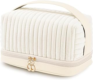 Makeup Travel Organizer, Big Makeup Bag, Make Up Bag Travelling, Large Toiletry Bag, White Makeup Bag, Leather&Quilted Makeup Bag, Makeup Bag With Compartments, Travel Toiletry Bag(Beige)