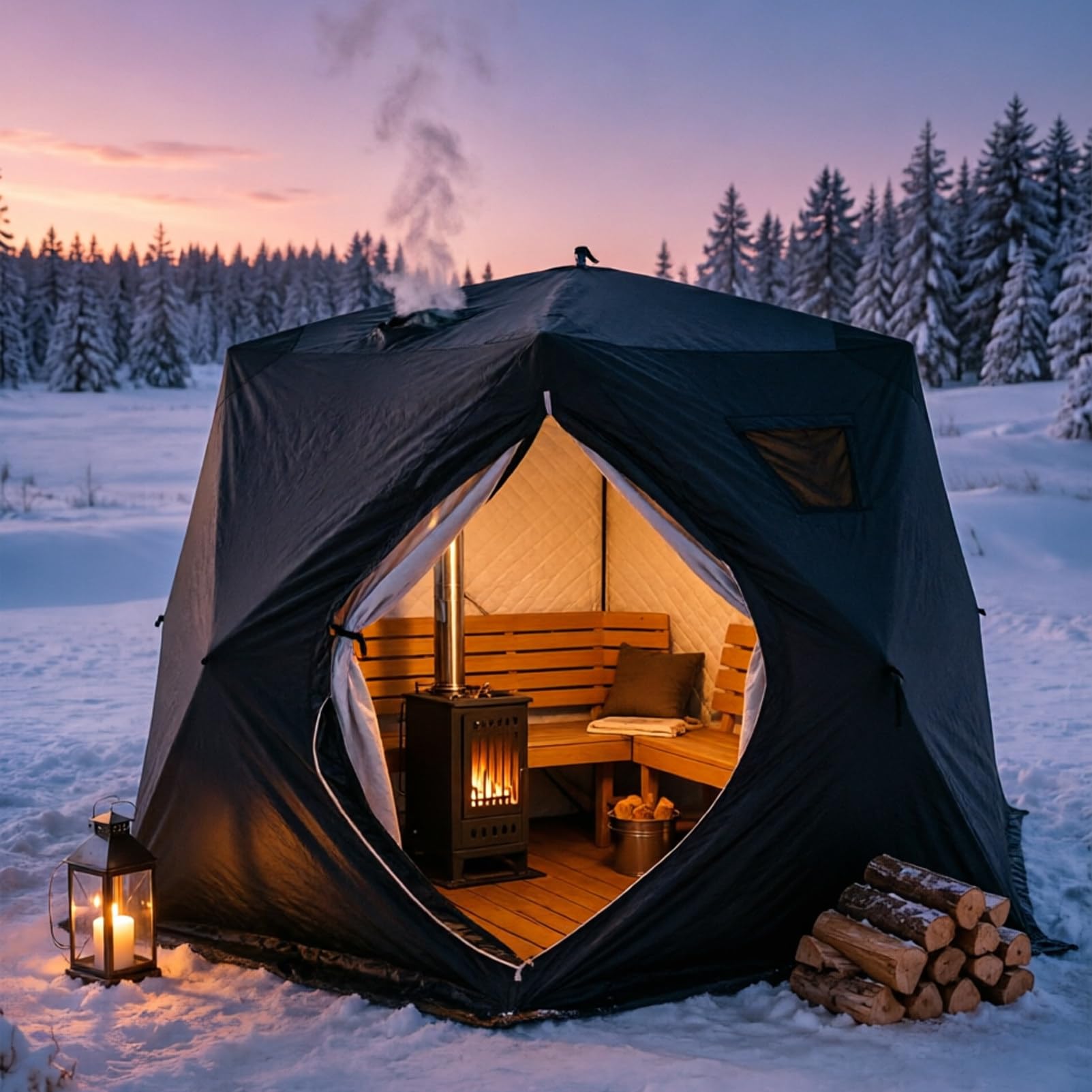 PrzenośNy, ZewnęTrzny Namiot-Sauna Dla 5-6 OsóB,SkłAdany 3.3mBlack