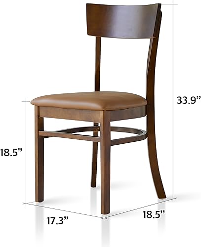 Miniatura 3 de Livinia Mint - Juego de 2 sillas de comedor, asiento tapizado de piel sintética de roble malasio sólido, sillas laterales rectas (nogal)