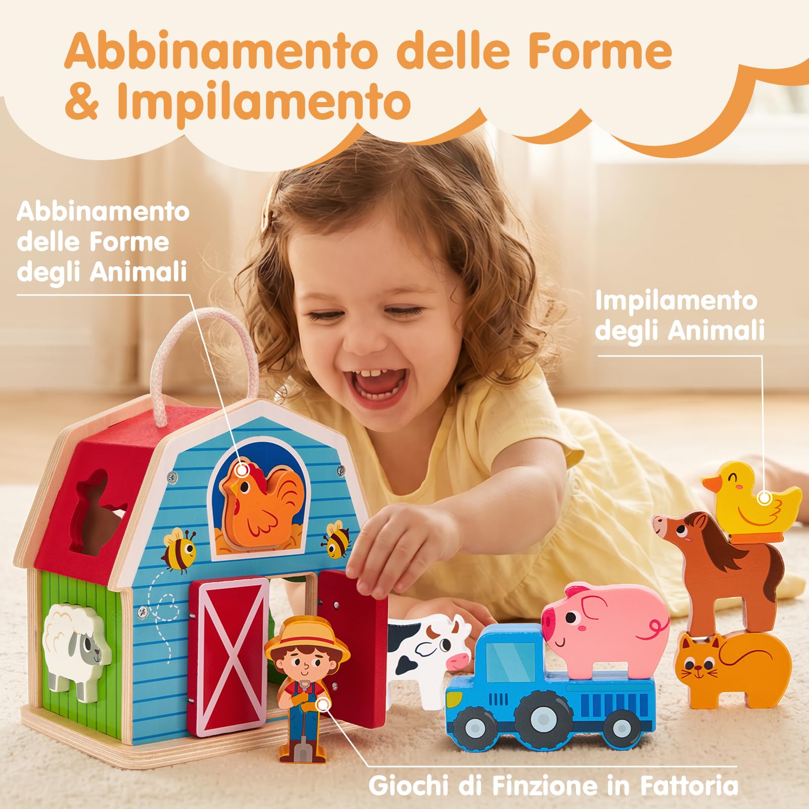 hahaland Giochi Montessori 1 Anno, 4 in 1 Giochi Legno Bambini 1 2 3 Anni | Gioco Impilare e Abbinamento Forme, Giocattoli Legno Montessori, Regalo Educativi Bambina Bambino