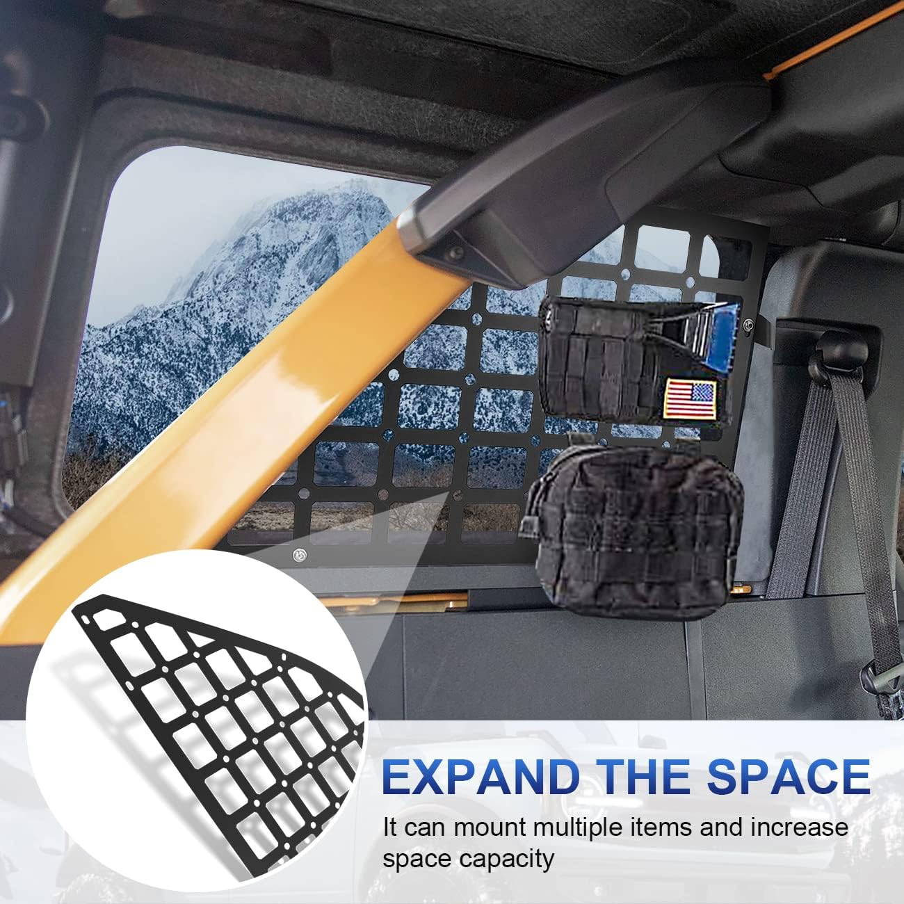 Rear Window Molle Panels Storage Panel System Compatible With For Ford Bronco 2021 2022 2023 2024 2025 4 Door Interior Accessories Side Window Cargo Organizer Storage Panel