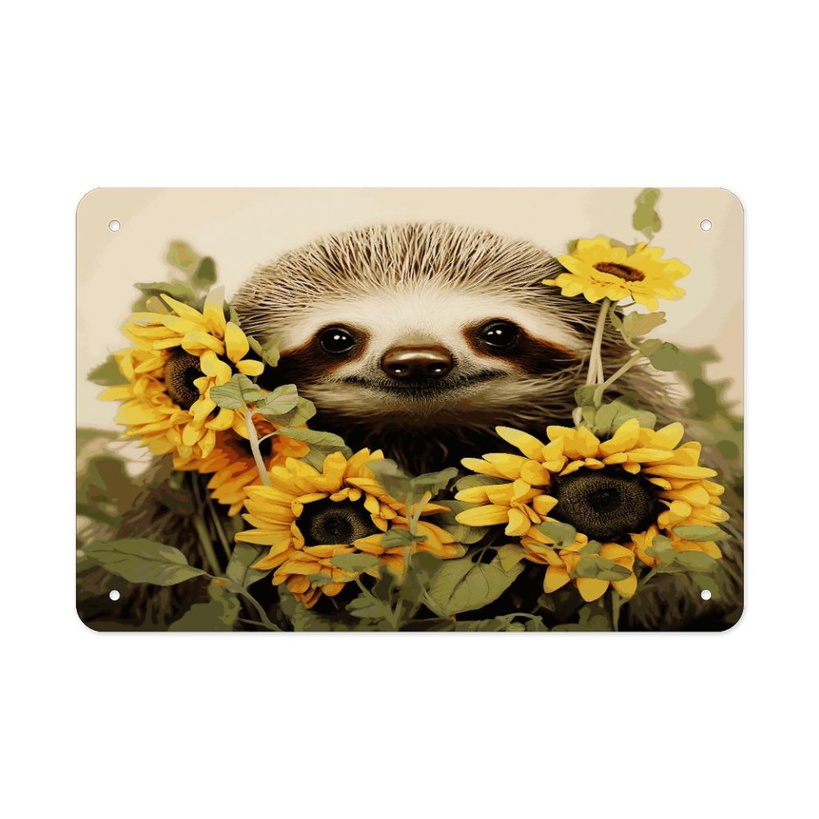 LDGSUPH Sloth Sunflower Metal Tin Sign Wall Art Prints Folded Edge Iron Sheet Painting with Holes for Wall Prints Decorative Picture Metal Signboard Decor Painting Wall Decor