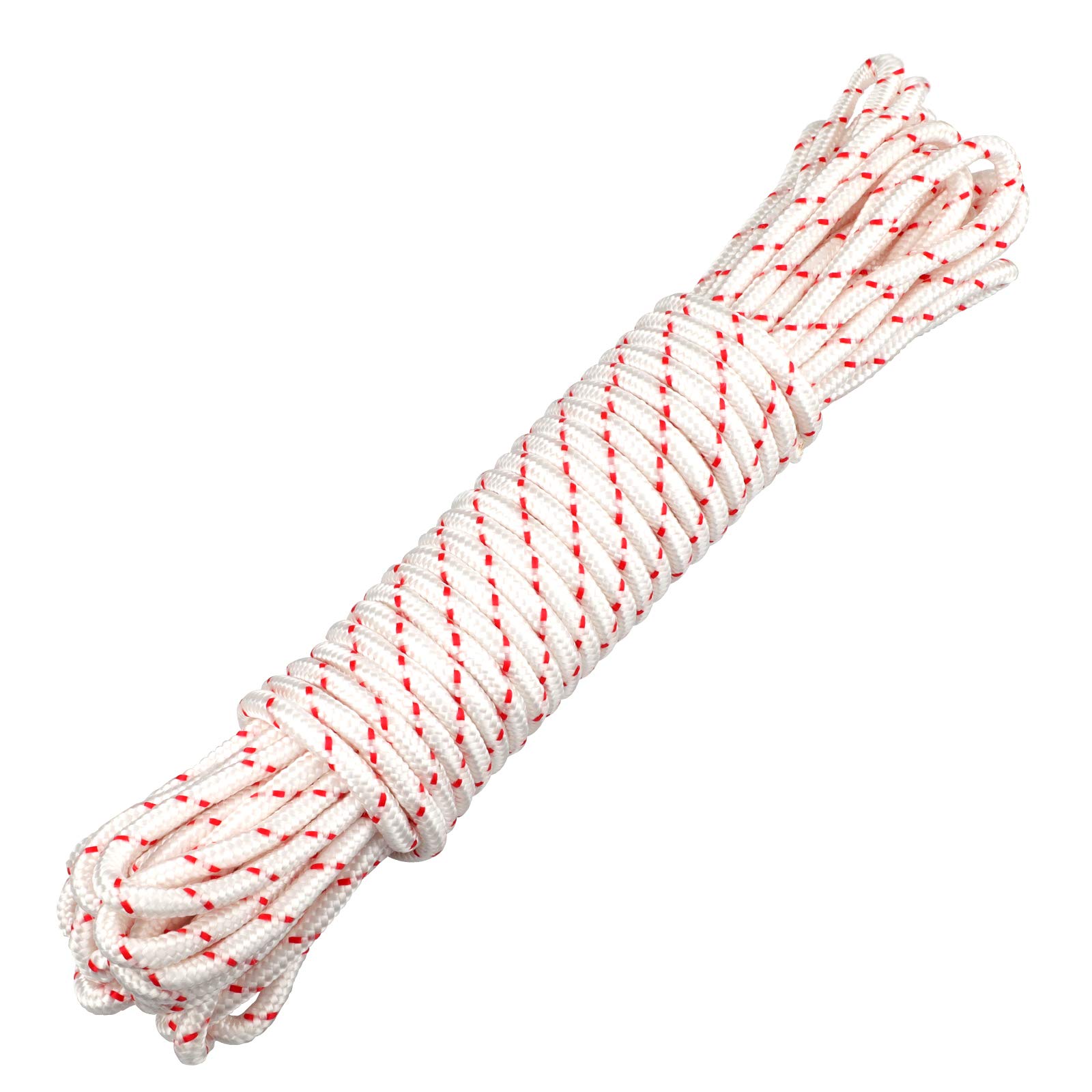 jijAcraft 8MM White Nylon Rope: Thick Nylon Washing Line 20M Solid Binding Hanging Twisted Cord, Heavy Duty Rope for Garden, Hammock, Camping Trips, Marine Rigging (White with Red Dots)