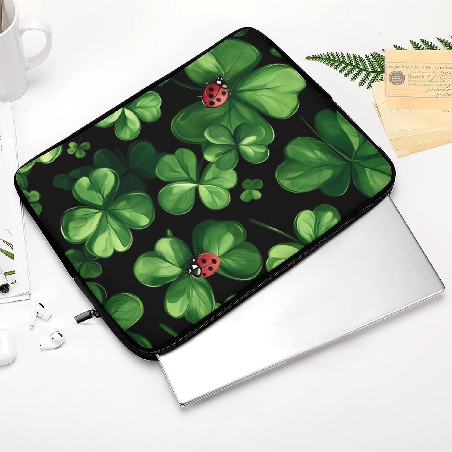 Ladybuges Four Leaf Clovers Laptop Case Sleeve Computer Tablet Bag image 4