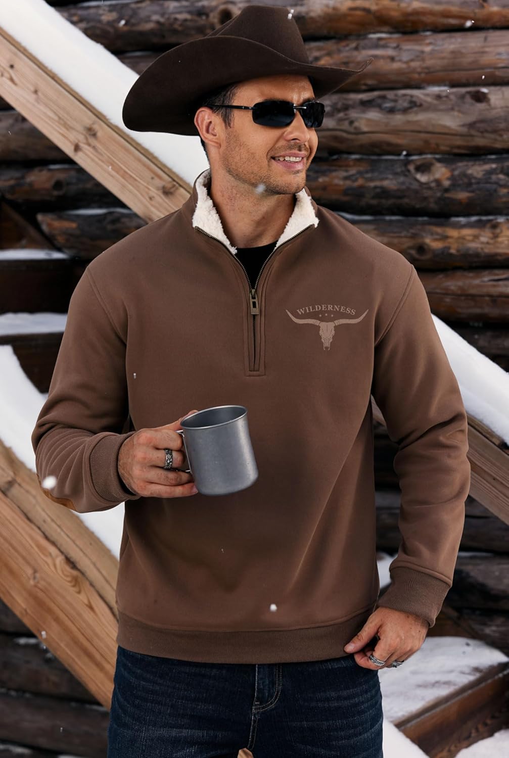 Men's Aztec Quarter Zip Pullover Fleece-Lined Western Country Cowboy Vintage Graphic Sweatshirt (S-XXL) - Image 7