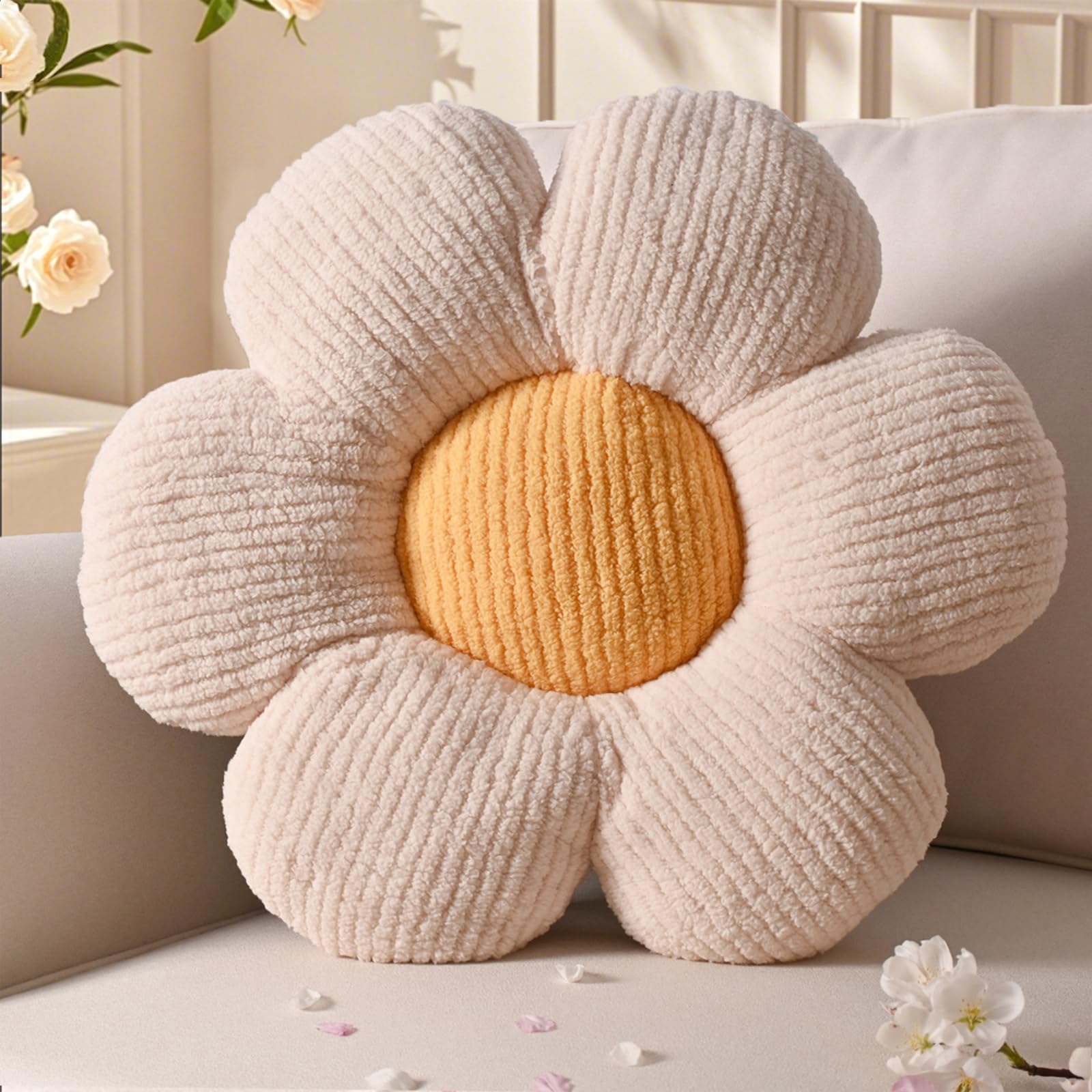 Cuscino Floreale A Forma Di Fiore, 30x30 Cm (12 Pollici), Morbido In Peluche Con Imbottitura In PP, Per Divano, Letto, Sedia, Decorativo, Colore Bianco - 4