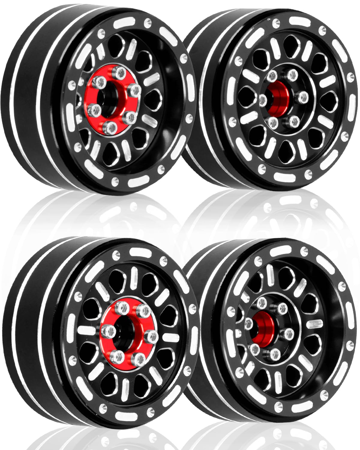 RcarmubWow RC 1.2in Beadlock Wheels for 1/18 TRX4M RC Crawler Car,1.2in Adjustable 4 Offsets Rims,4pcs,Black