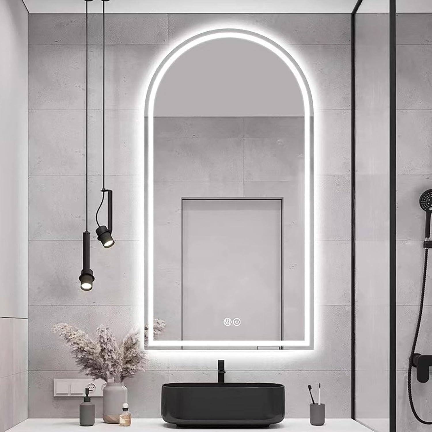 FGXHHS Lighted with 3-Color Dimmable Frontlit & Backlit Wall Mounted Frameless Arched LED Anti-Fog for Washroom Vertical/Horizontal(Cut Down,50x80cm)