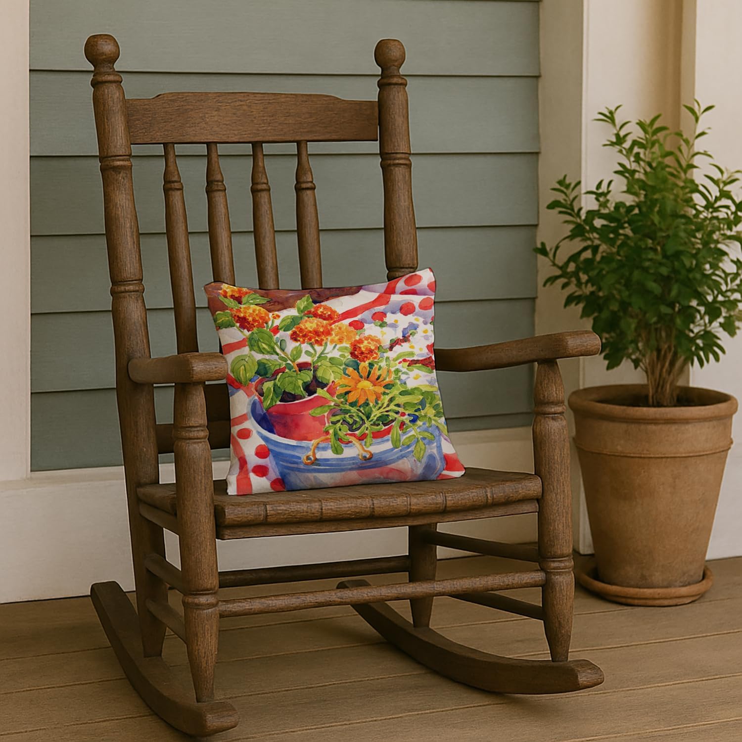 Caroline's Treasures 6058PW1414 Flowers with a Side of Lemons Fabric Decorative Pillow Machine Washable, Indoor Outdoor Decorative Pillow for Couch, Bed or Patio, 14Hx14W