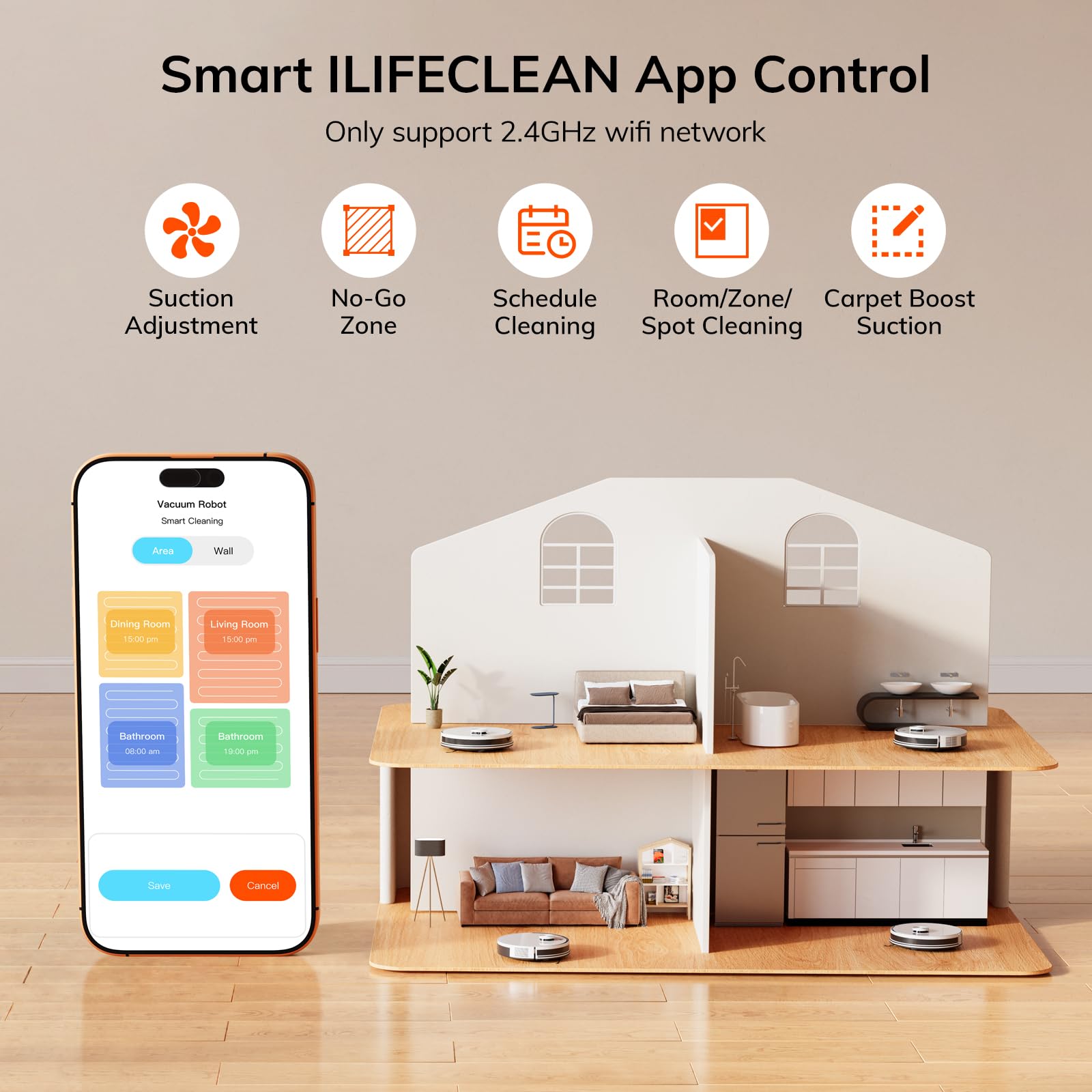 ILIFE A30s Robot Vacuum Cleaner, 10000Pa Max Suction Power with Lidar Navigation, Home Mapping, No-Go Zone, 150 Mins Max, 2.4G WiFi/App/Alexa/Remote Control, for Hard Floor, Carpet and Pet Hair - image 5
