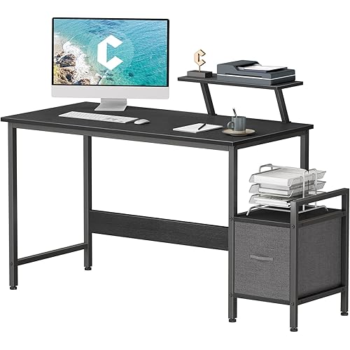 CubiCubi Small Computer Desk 47 Inch Home Office Multipurpose Writing Desk with Extra Storage Rack and Moveable Shelf,Black