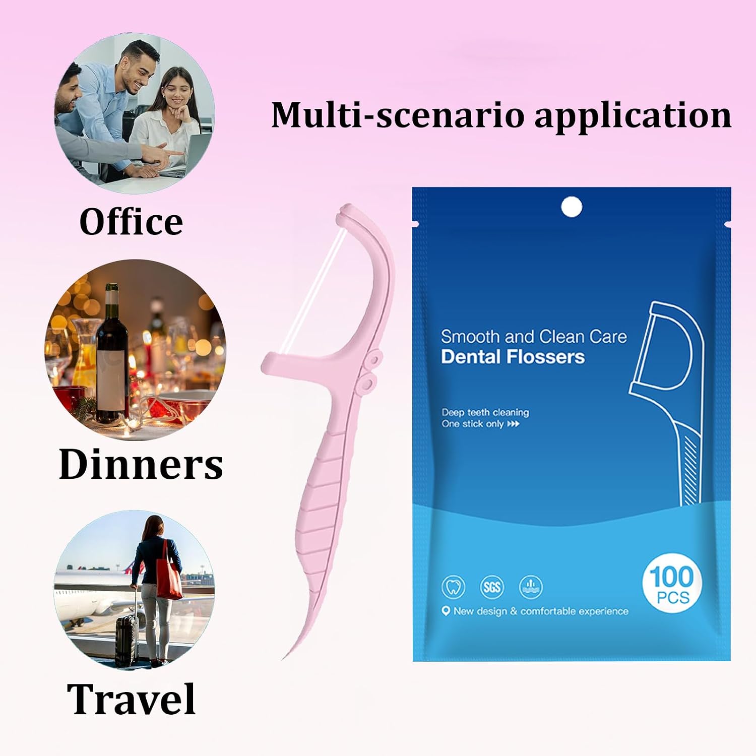 Dual-Line Dental Floss Picks - Pink Flossers 200 Count,End with Toothpick - Mint Flavored for Oral Cleaning & Fresh Breath-and Ideal for Daily Teeth Care.