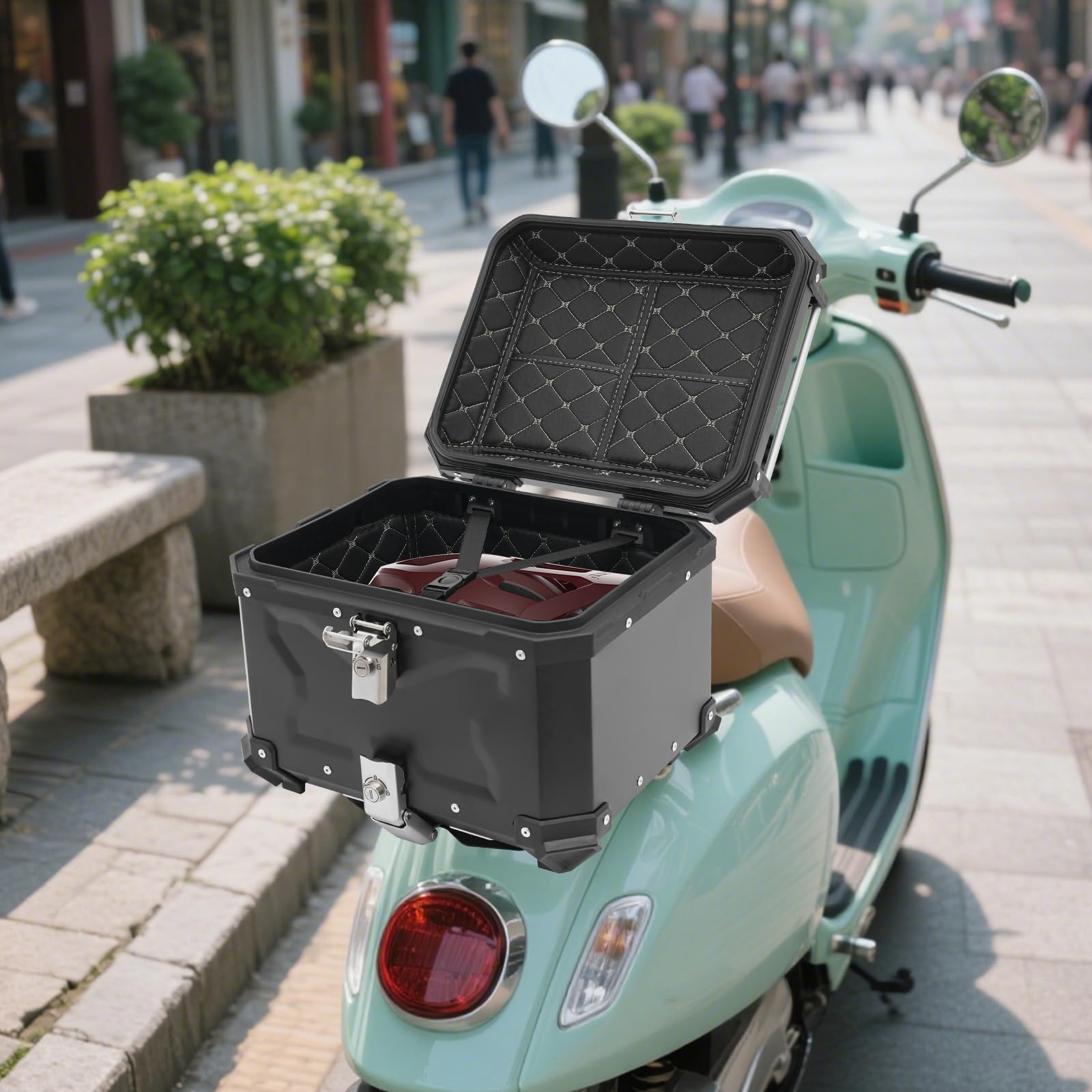 Caja de techo trasera para motocicleta de 45 litros, caja de techo de aleación de aluminio, caja de techo multiusos negra para vehículos, adecuada para montar en la parte trasera de motocicletas