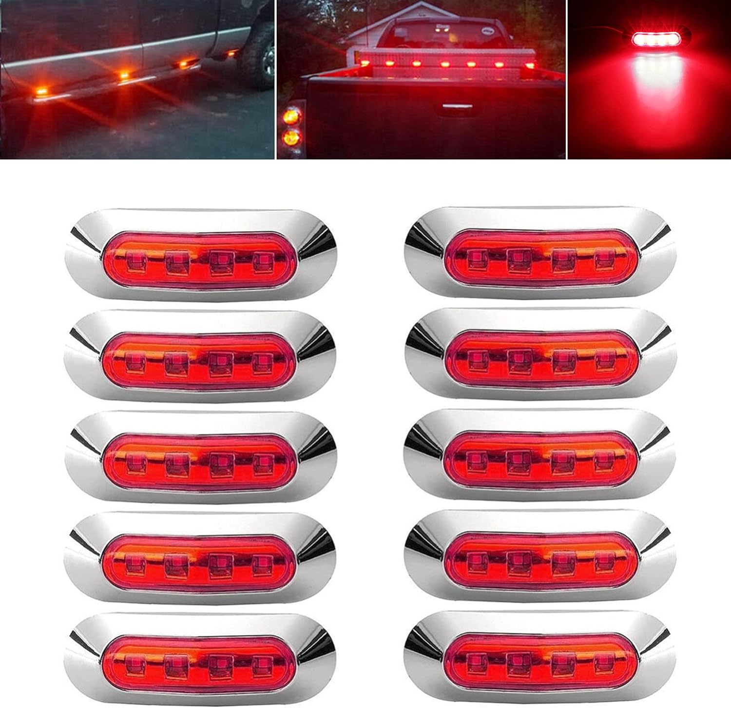 10Pcs Blue 4 LED Side Marker Lights Front Rear Interior Clearance Tail Light Warning Turn Indicators Underglow Wheel Rock Lamp for Auto Truck Trailer Tail Car RV Camper Boat ATV DC12V-24V