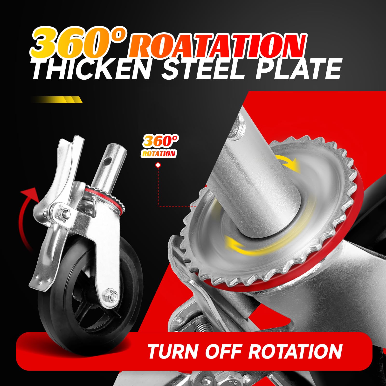 DEFNES 8 Inch Scaffolding Caster Wheels Set,4 Pack Heavy Duty Swivel Casters, 1100 LBS Per Wheel, 360 Degree Scaffold Caster with Brake (8 Inch)