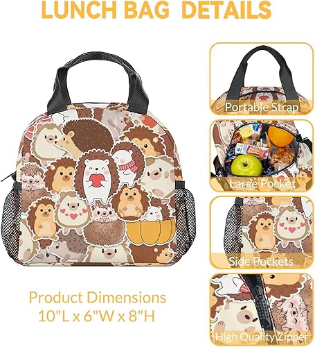 Miniatura 3 de CUNEXTTIME Lonchera Hedgehog para niños, pequeñas bolsas de almuerzo aisladas, bonita lonchera reutilizable para mujeres, bolsas de almuerzo