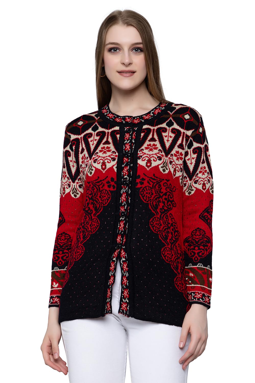 style dusk Women Sweater for Winter Woolen Acrylic Full Sleeves Round Neck Floral Design Stylish Cardigan Sweater for Winter Season-picture-20
