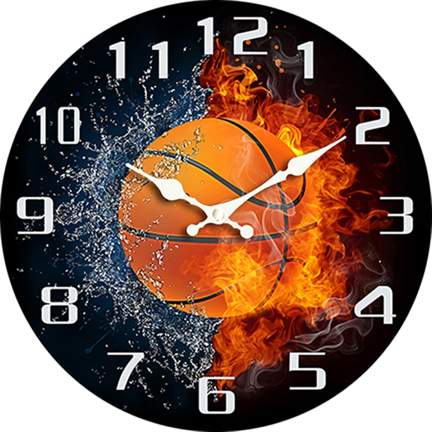 Sports Theme Wall Clock, 12 Inch Round, Silent Quartz Movement, 3D Effect Design with Soccer, Basketball, Baseball, Billiards, Modern Decorative Timepiece (Basketball, 12inch)