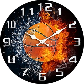 Sports Theme Wall Clock, 12 Inch Round, Silent Quartz Movement, 3D Effect Design with Soccer, Basketball, Baseball, Billiards, Modern Decorative Timepiece Basketball, 12inch