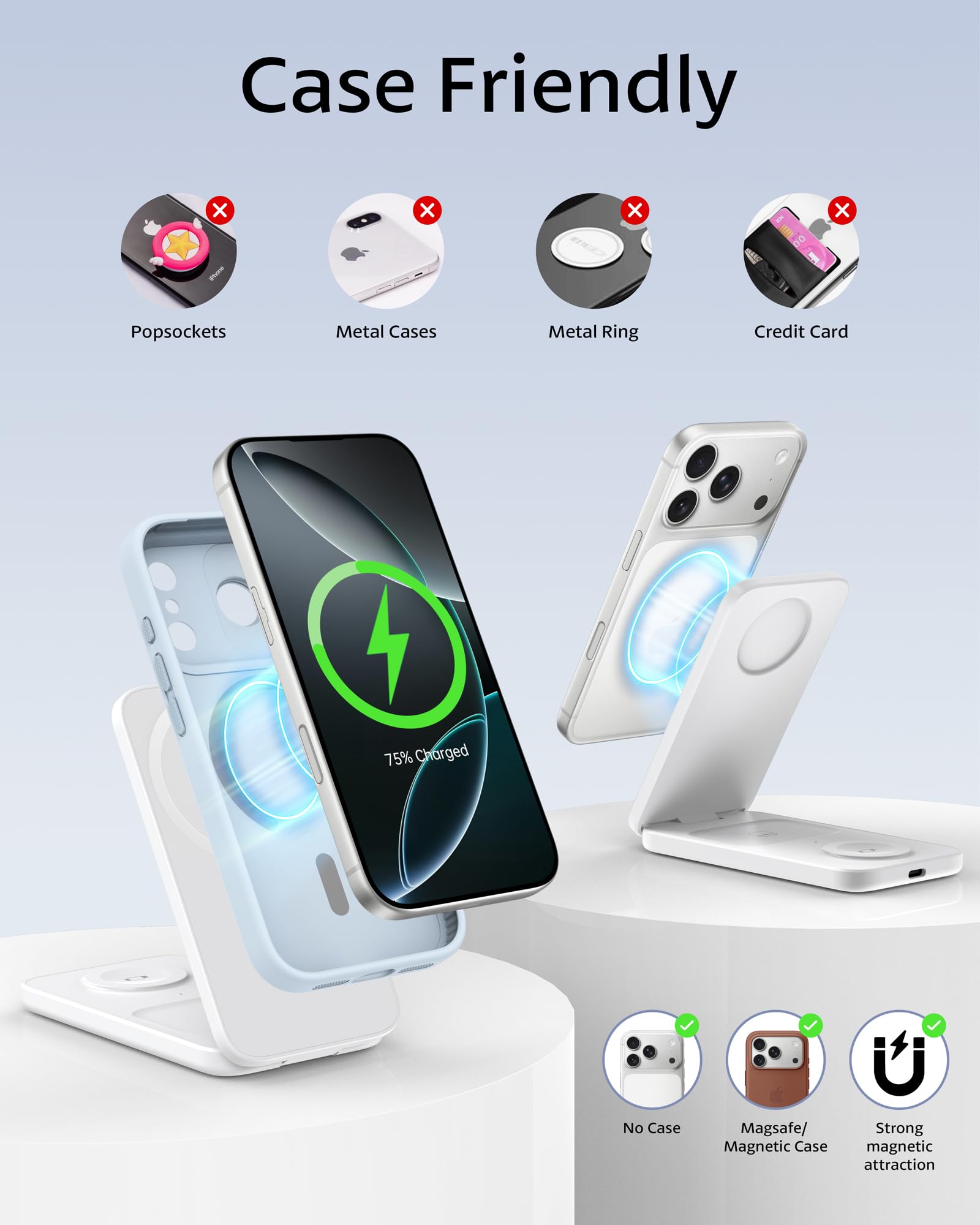 XNYAND Compatible MagSafe 3 in 1 Wireless Charging Station for Apple, Magnetic Foldable Charger Stand for iPhone 17/16/15/14/13/12 Pro Max, Apple Watch Ultra/Series & AirPods Pro Fast Charging Dock — view 7