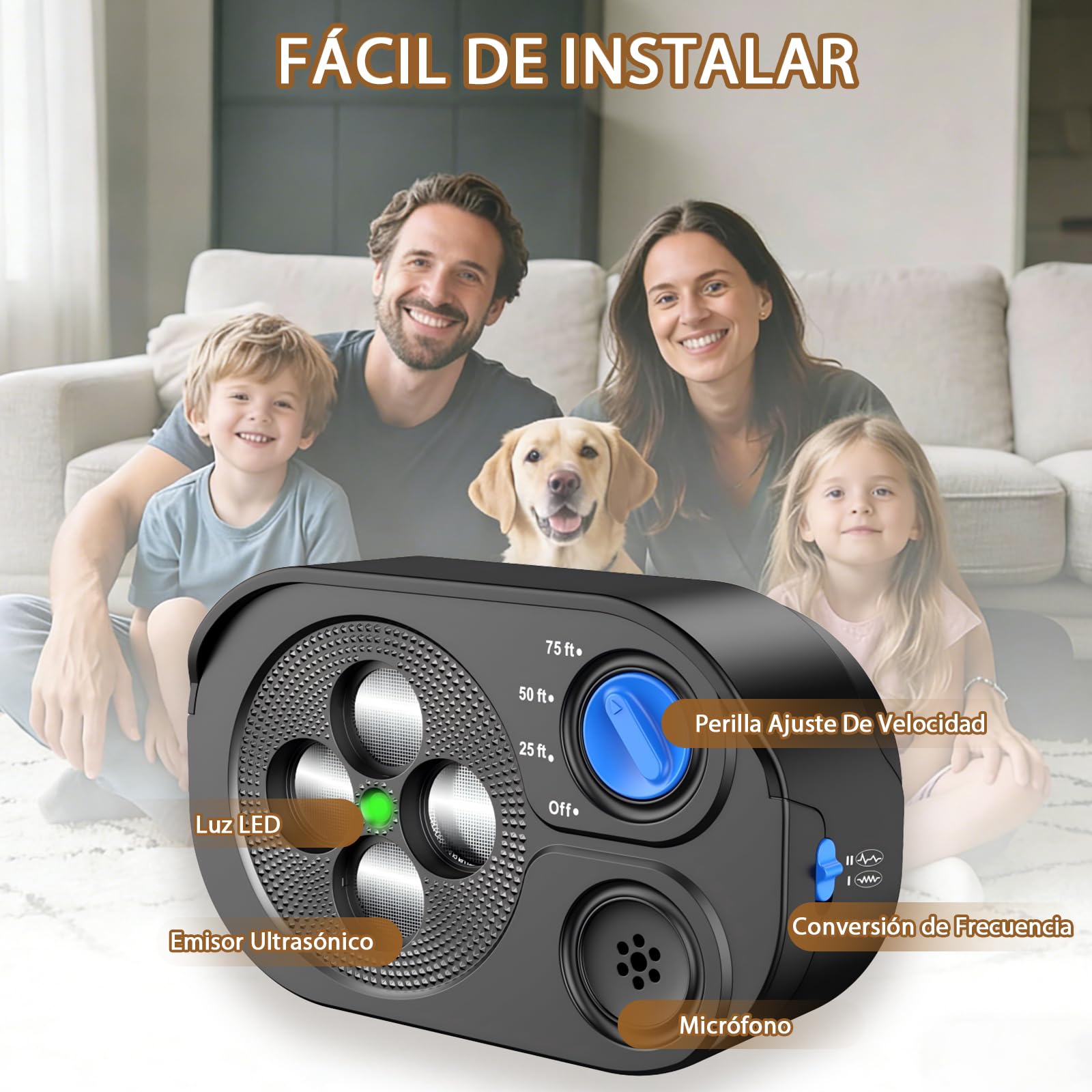 Antiladridos para Perros, Dispositivo Utrasónico Anti con 3 Modos | Dispositivo Antiladridos para Perros, Alcance Efectivo de 23M, IP65 Recargable, Detener Ladridos en Interiores y Exteriores