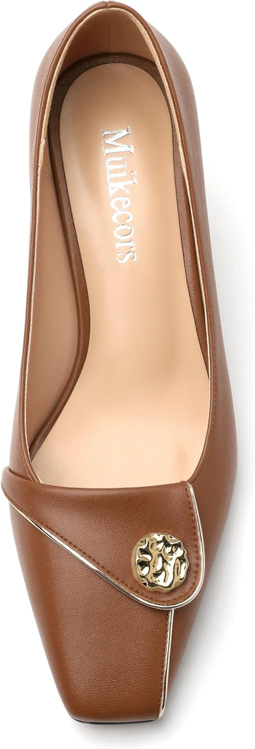 Women's Kitten Heels Square Toe Low Heel Pumps Closed Toe Patent Slip On Pumps Womens Work Dress Office Wedding Party Shoes 2 Inch - Image 5