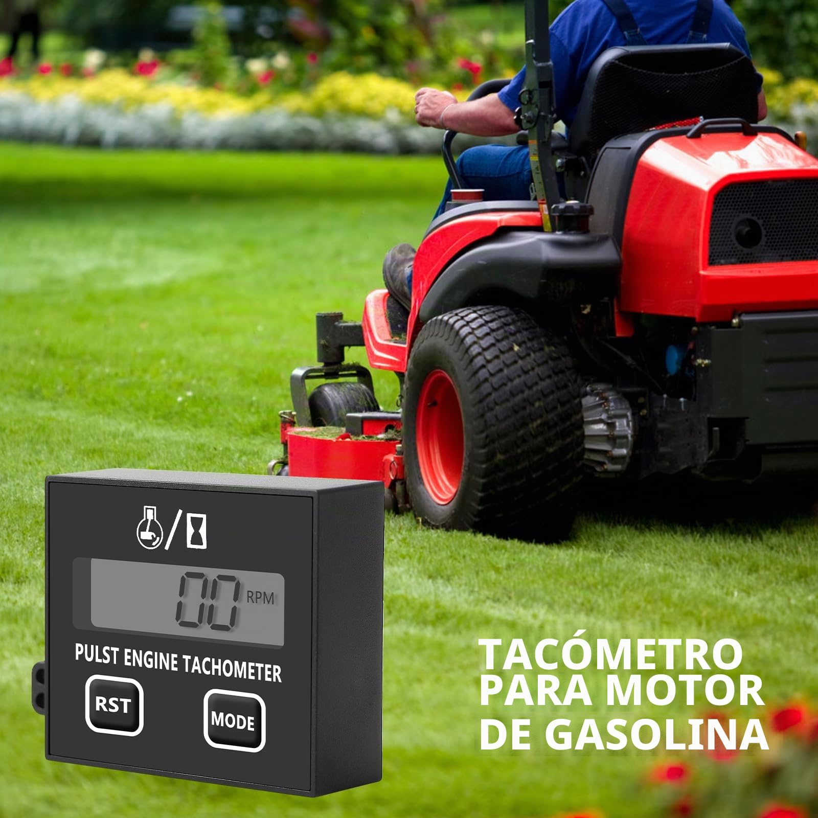 Tacómetro digital para motosierra y motosierra, tacómetro inductivo para motores pequeños, resistente al agua con contador de horas de funcionamiento