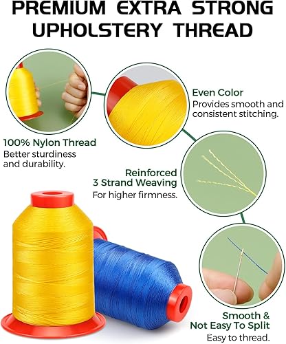 Miniatura 9 de FIVEIZERO Hilo de tapicería extrafuerte, hilo de nailon unido rojo de 3,280.8 ft para cuero de mezclilla, manualidades, máquina, bricolaje y hogar