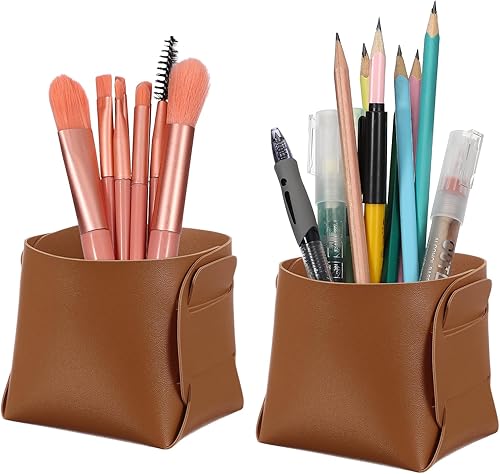 PATIKIL 2Pack Leather Desk Organizer, Leather Pencil Pen Holder Jewelry Valet Tray Hair Accessories Organizer for Bedroom Drawer Office Key Wallet
