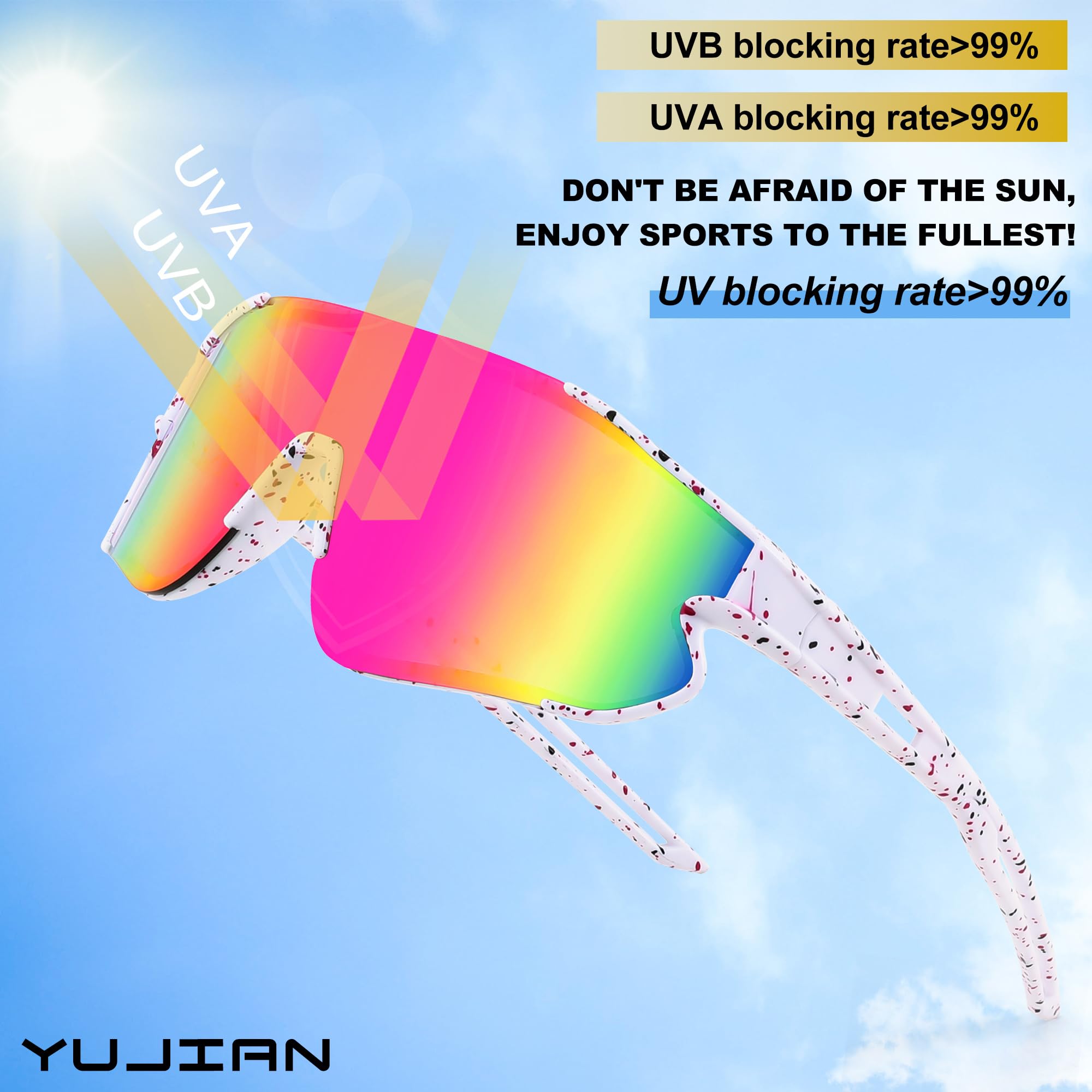 YuJian Paquete de 3 lentes de sol para niños y niñas, de béisbol, para sóftbol, playa, correr, protección UV