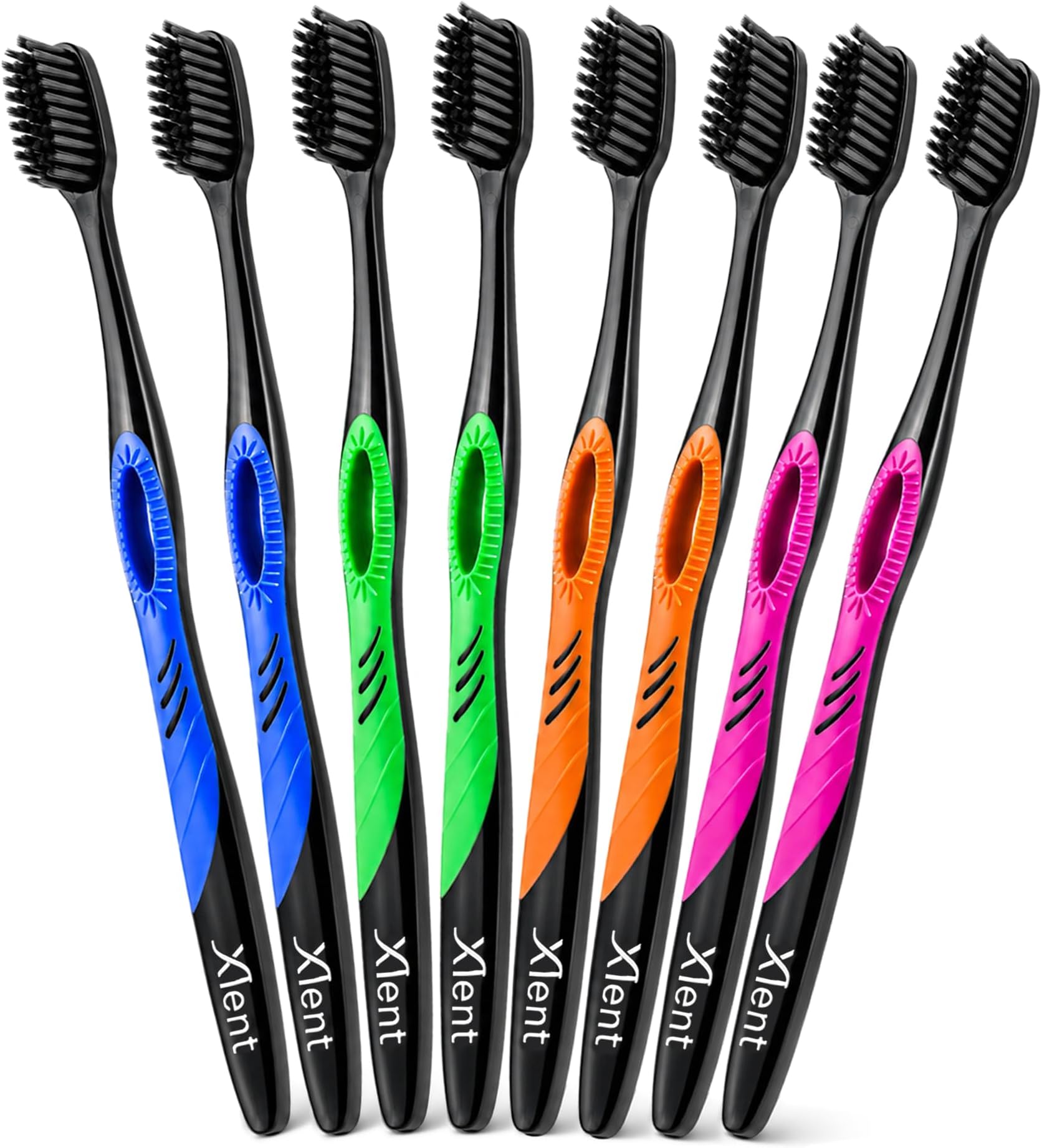 Activated Charcoal Bristle Toothbrush - Xtreme (Extreme) Soft, Ultrafine, Tapered bristles, Compact Head & Slim Design - (8 Count)