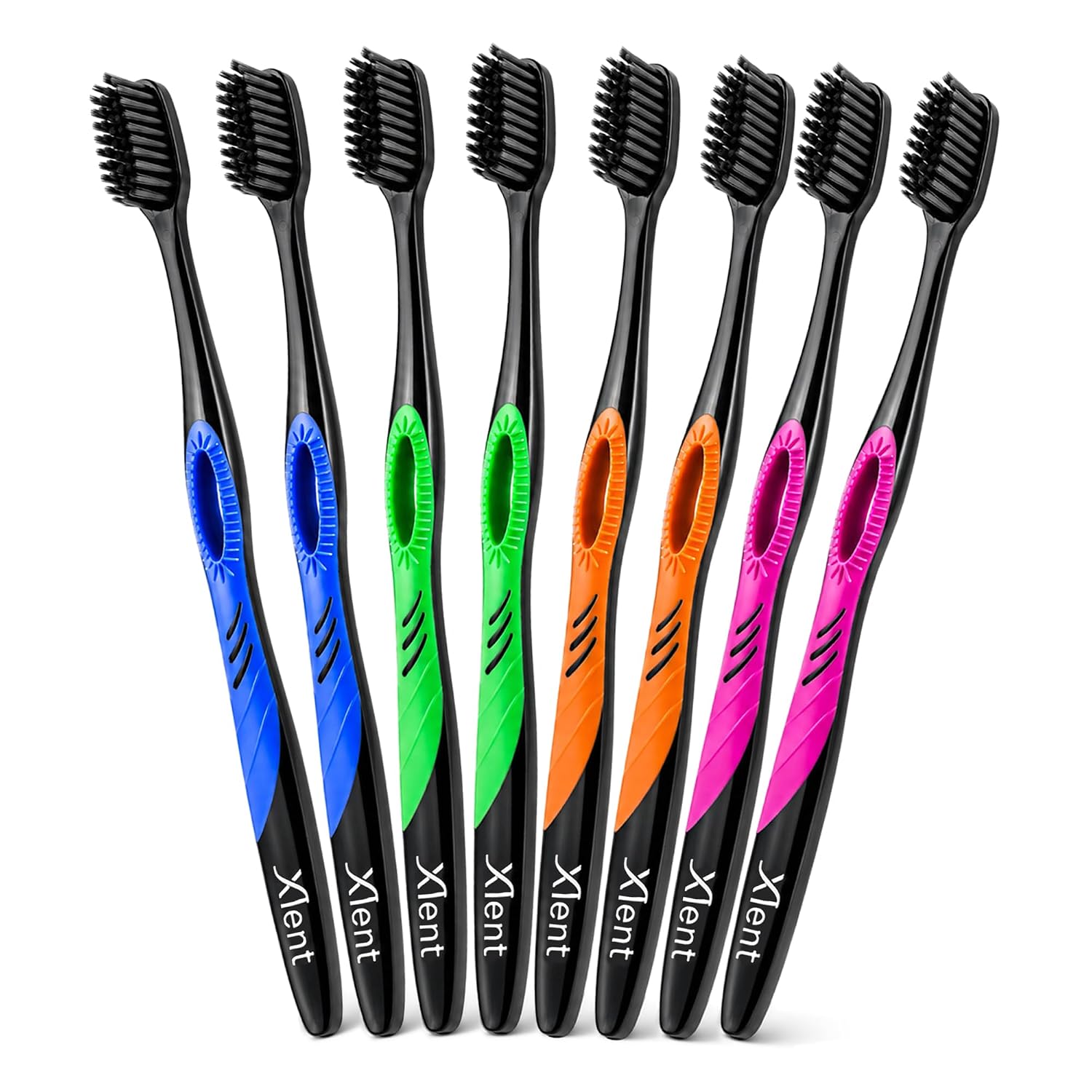 Activated Charcoal Bristle Toothbrush - Xtreme (Extreme) Soft, Ultrafine, Tapered bristles, Compact Head & Slim Design - (8 Count)