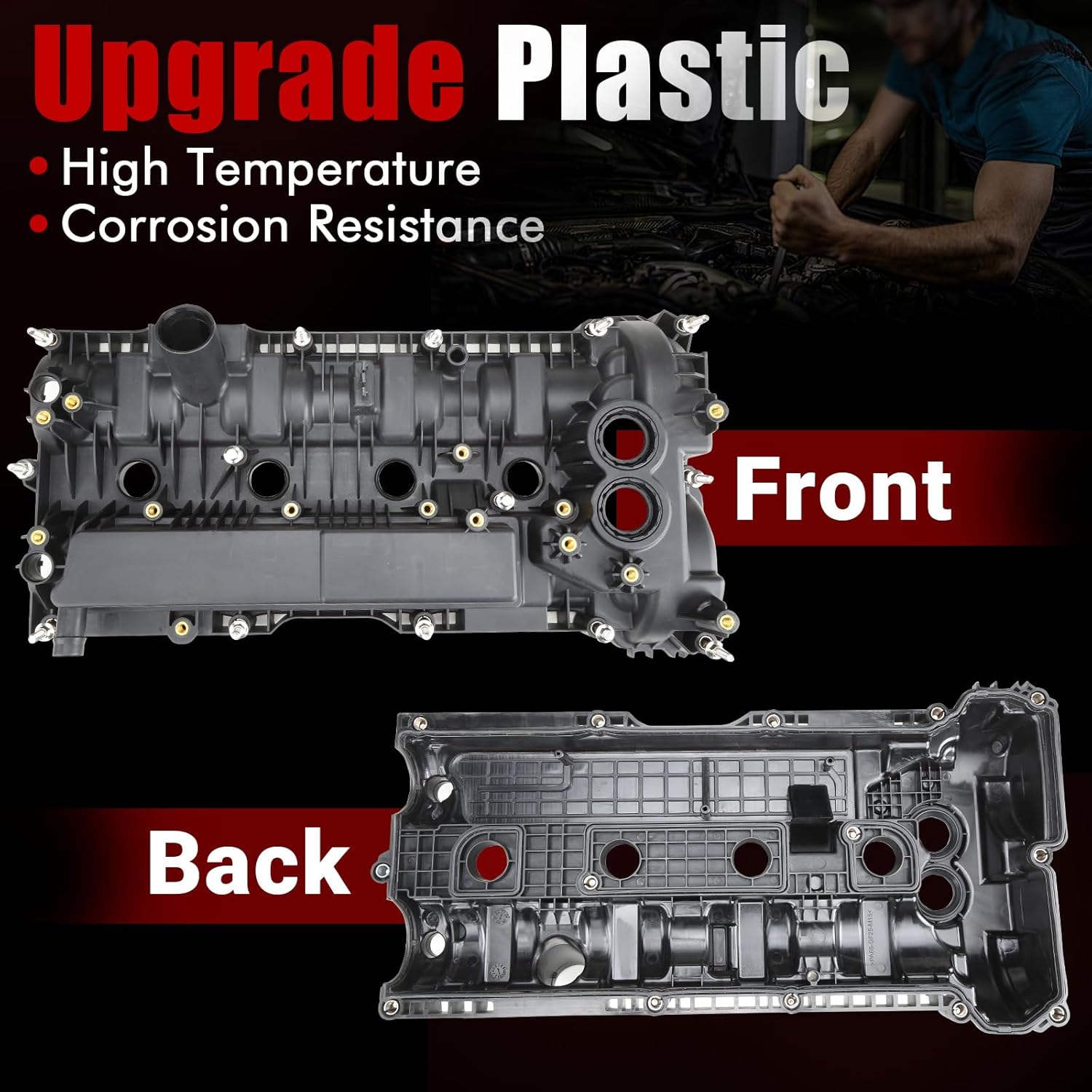 MITZONE Aluminum Engine Valve Cover Kit Compatible with Ford Edge Escape Explorer Fusion Mustang Lincoln MKC MKZ 2015-2023 2.0L 2.3L L4