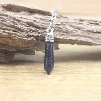 Quartzs Pendants Necklaces Opalite Stone Aventurine Pendulum Women,Blue Goldstone