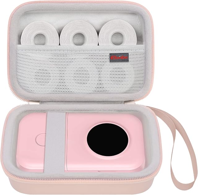 Elonbo Carrying Case for SUPVAN E10/ Phomemo D30 Bluetooth Label Maker Machine, Portable Mini Thermal Label Printer Storage Holder, Wireless Small Handheld Sticker Maker Travel Bag, Pink