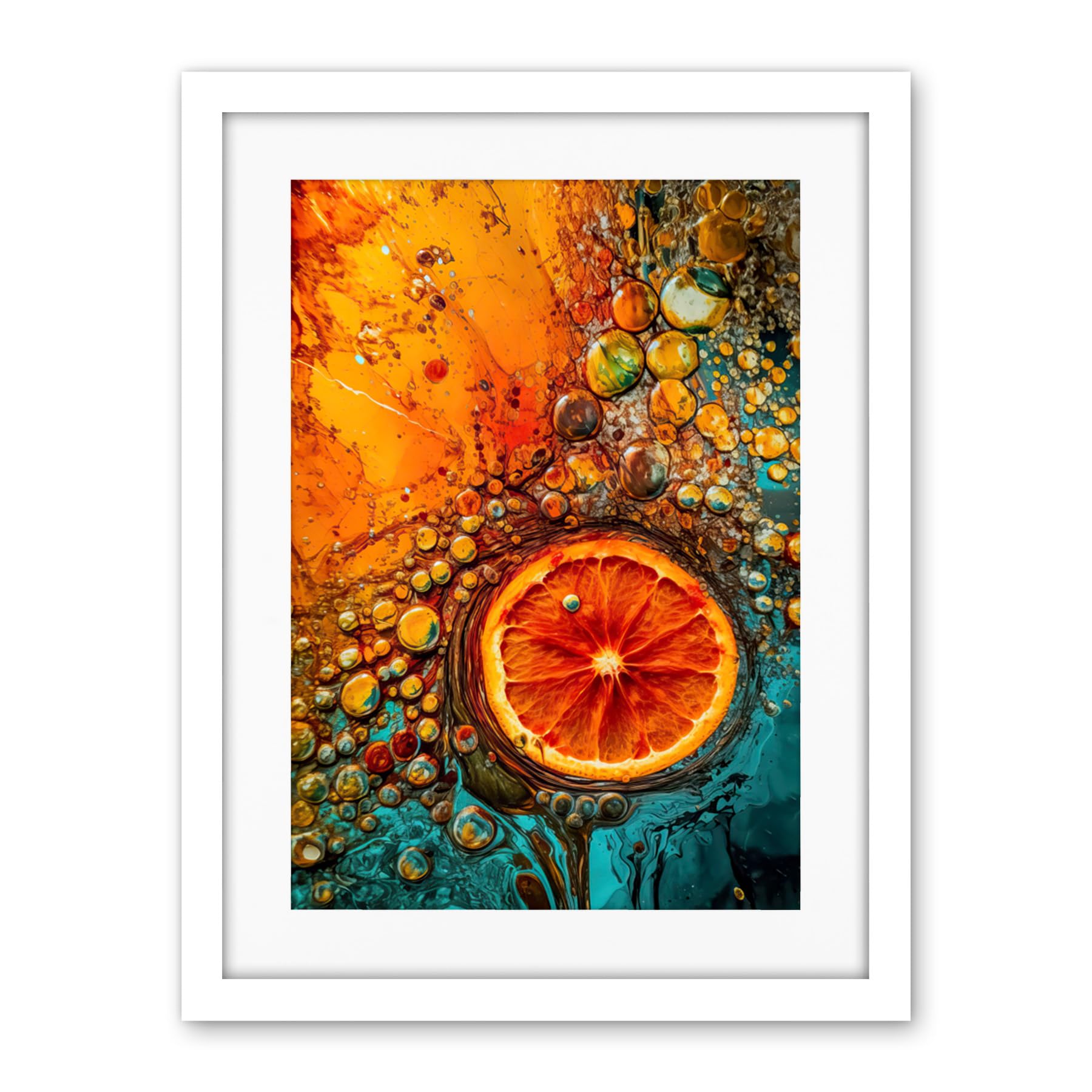 Artery8 Abstract Liquid Paint Dried Orange Fruit Slice Artwork Framed Wall Art Print 18X24 Inch